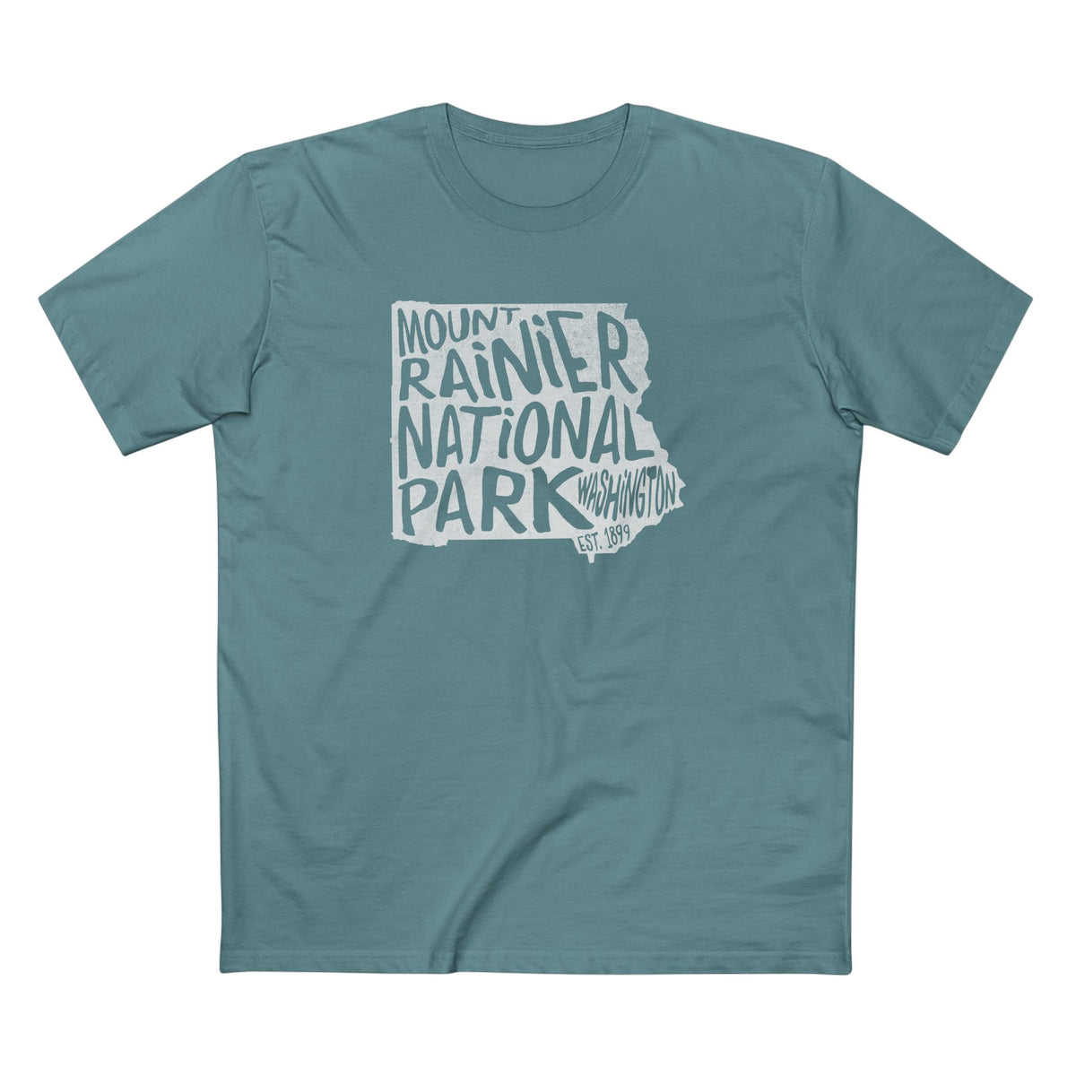 Mount Rainier National Park T-Shirt - Map in Slate Blue