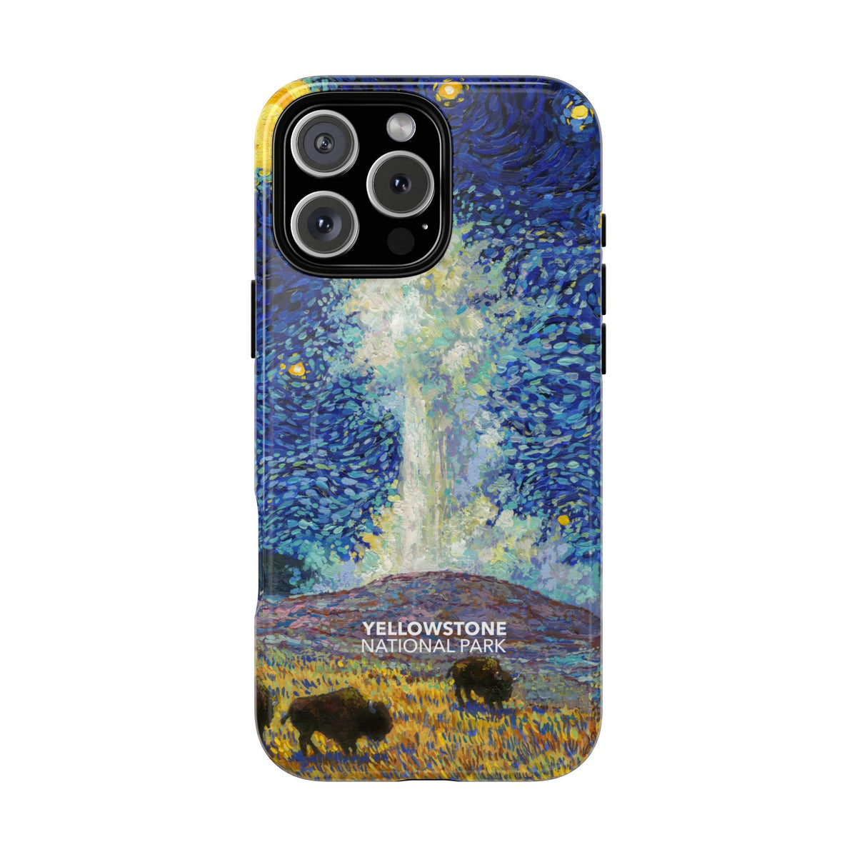 Yellowstone National Park iPhone Case with MagSafe - Old Faithful Starry Night
