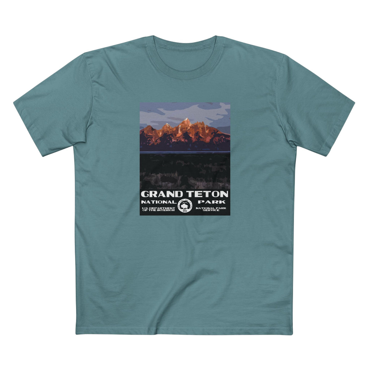 Grand Teton National Park T-Shirt - Moulton Barn WPA in Slate Blue