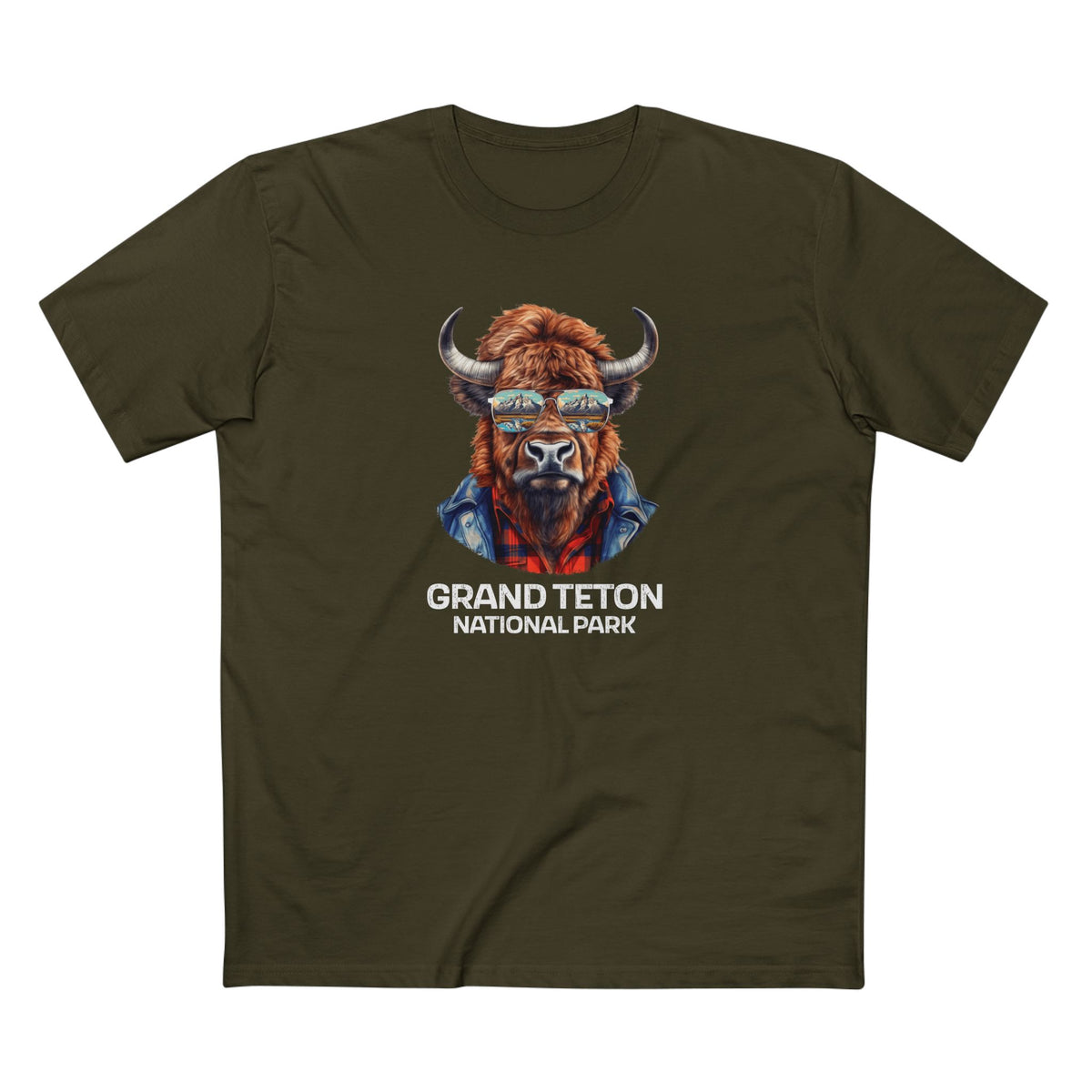Grand Teton National Park T-Shirt - Bison in Army