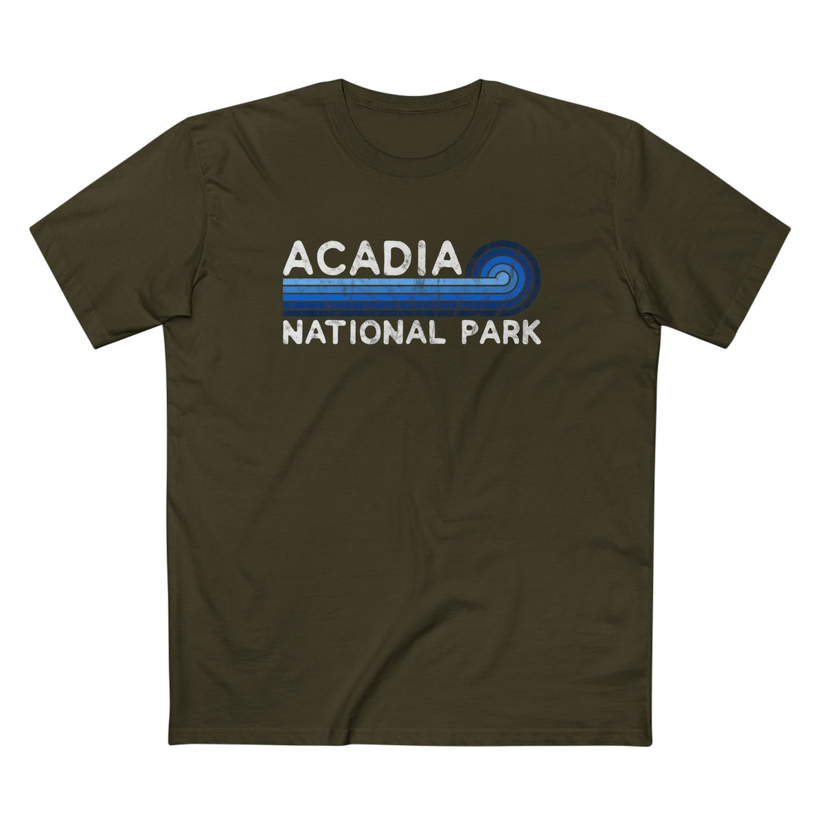 Acadia National Park T-Shirt - Blue Vintage Stretched Sunrise in Army