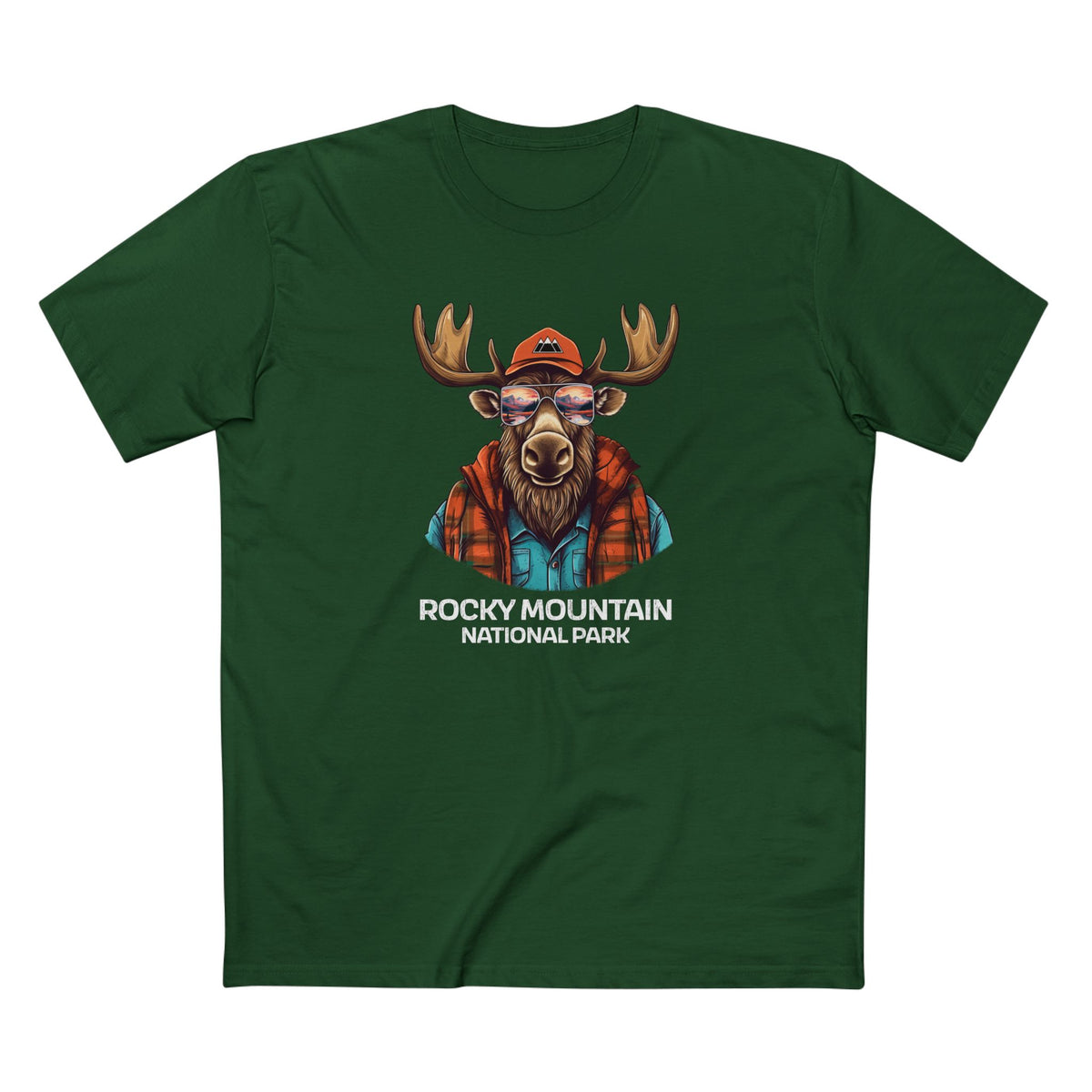 Rocky Mountain National Park T-Shirt - Cool Moose in Forest Green
