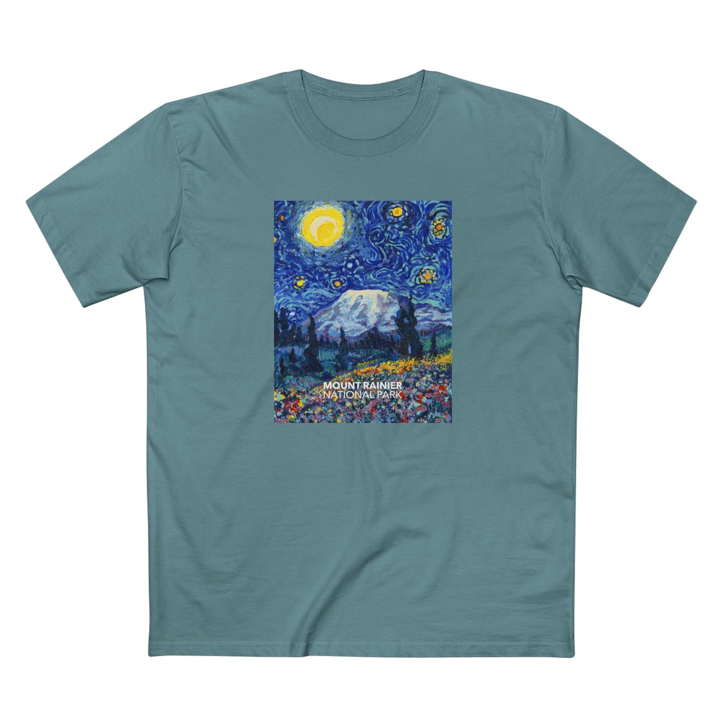Mountain Rainier National Park T-Shirt - The Starry Night in Slate Blue