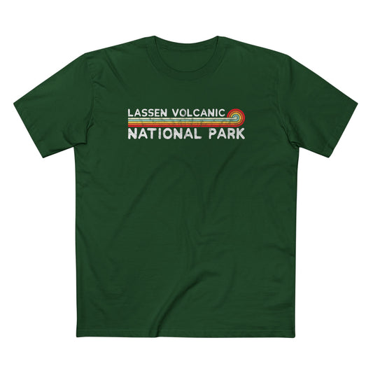 Lassen Volcanic National Park T-Shirt - Vintage Stretched Sunrise in Forest Green
