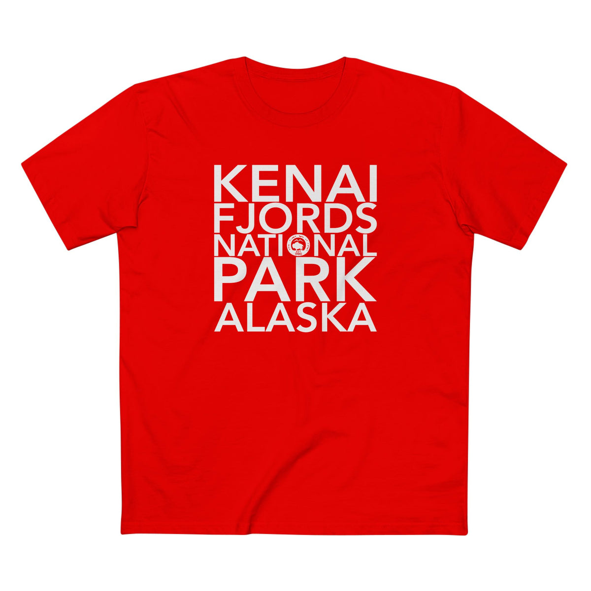 Kenai Fjords National Park T-Shirt Block Text in Red