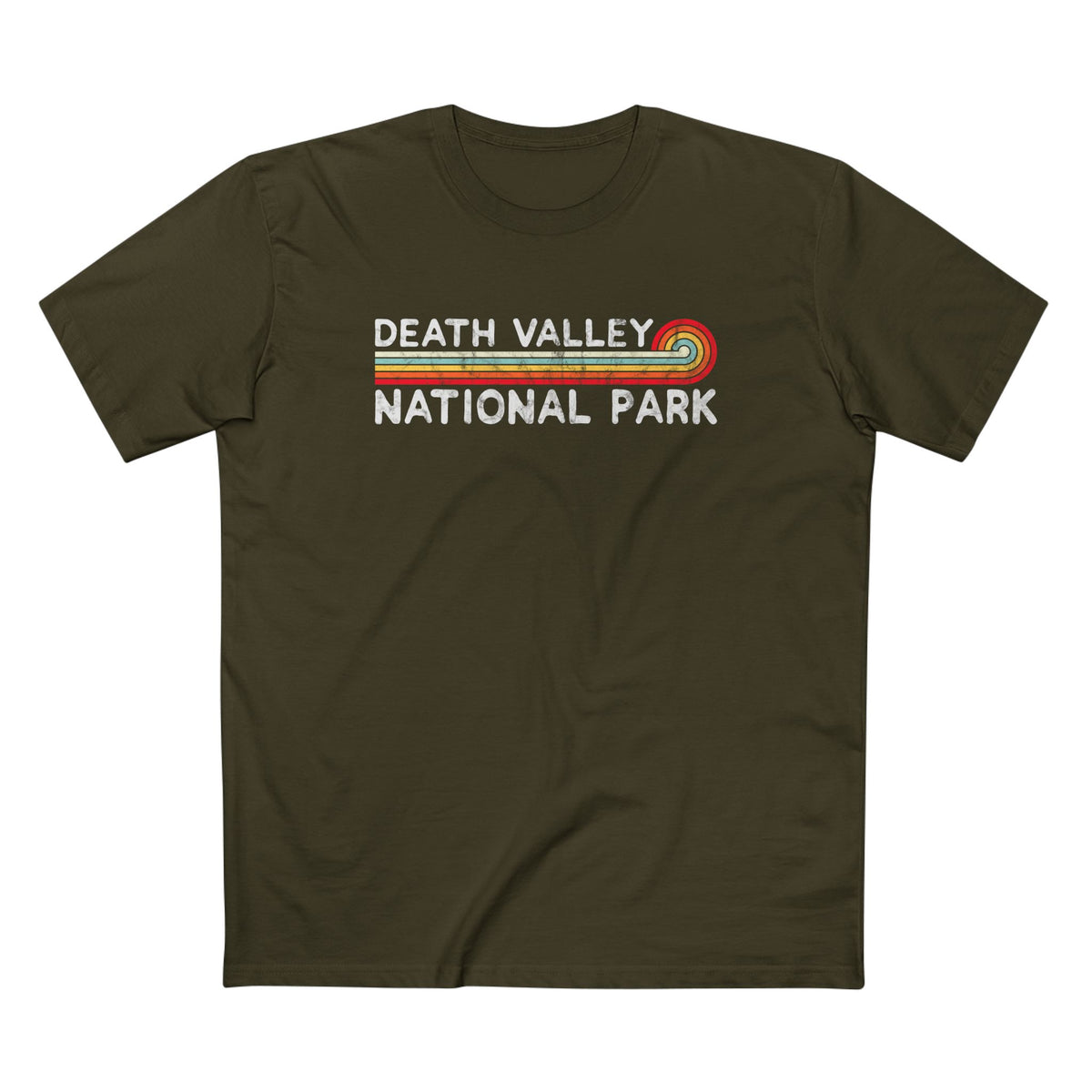 Death Valley National Park T-Shirt - Vintage Stretched Sunrise in Army