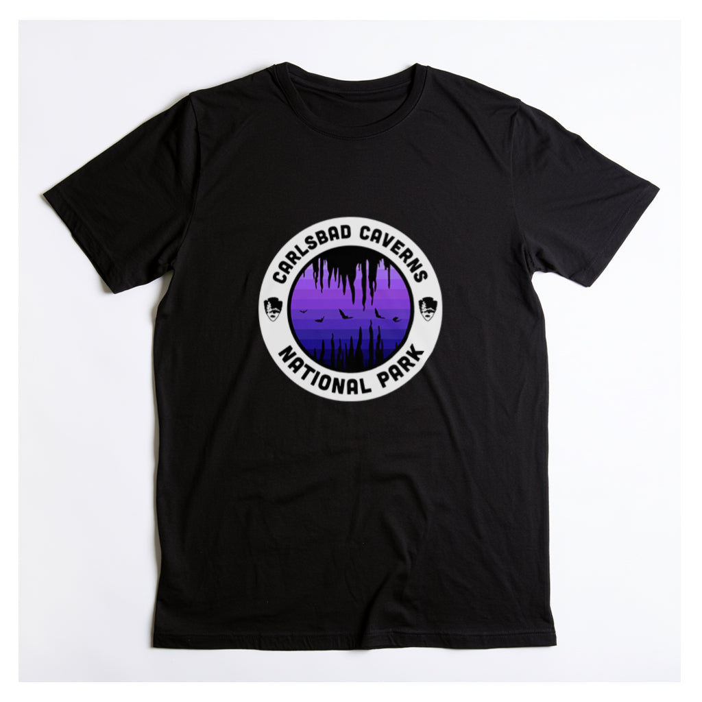 Carlsbad Caverns National Park - Round Badge Design Purple in Black