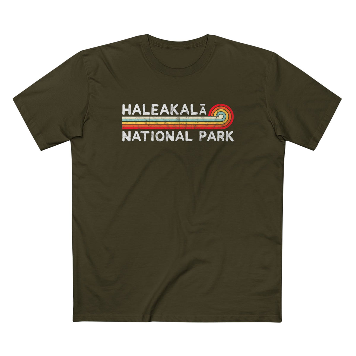 Haleakala National Park T-Shirt - Vintage Stretched Sunrise in Army