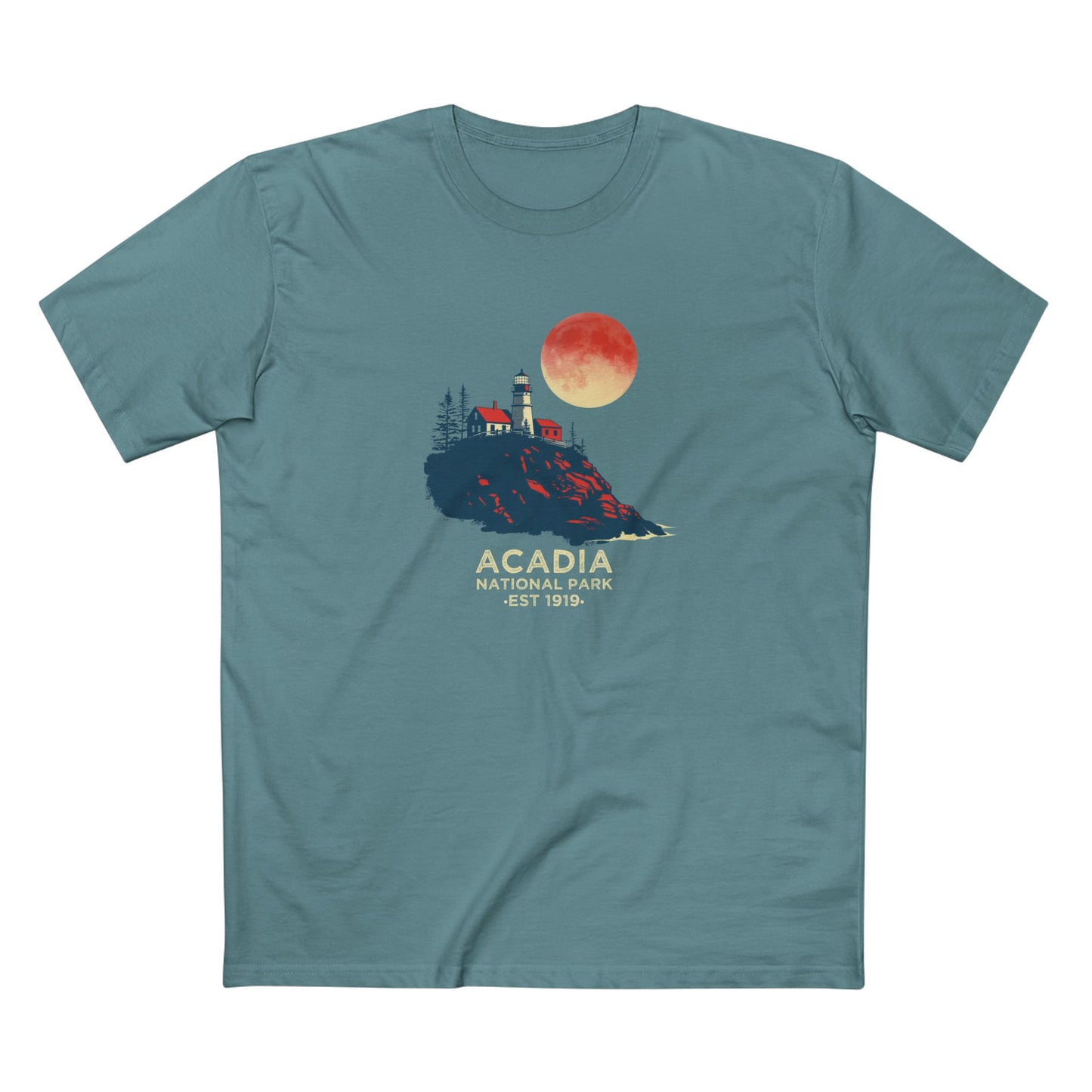 Acadia National Park T-Shirt - Lighthouse in Slate Blue