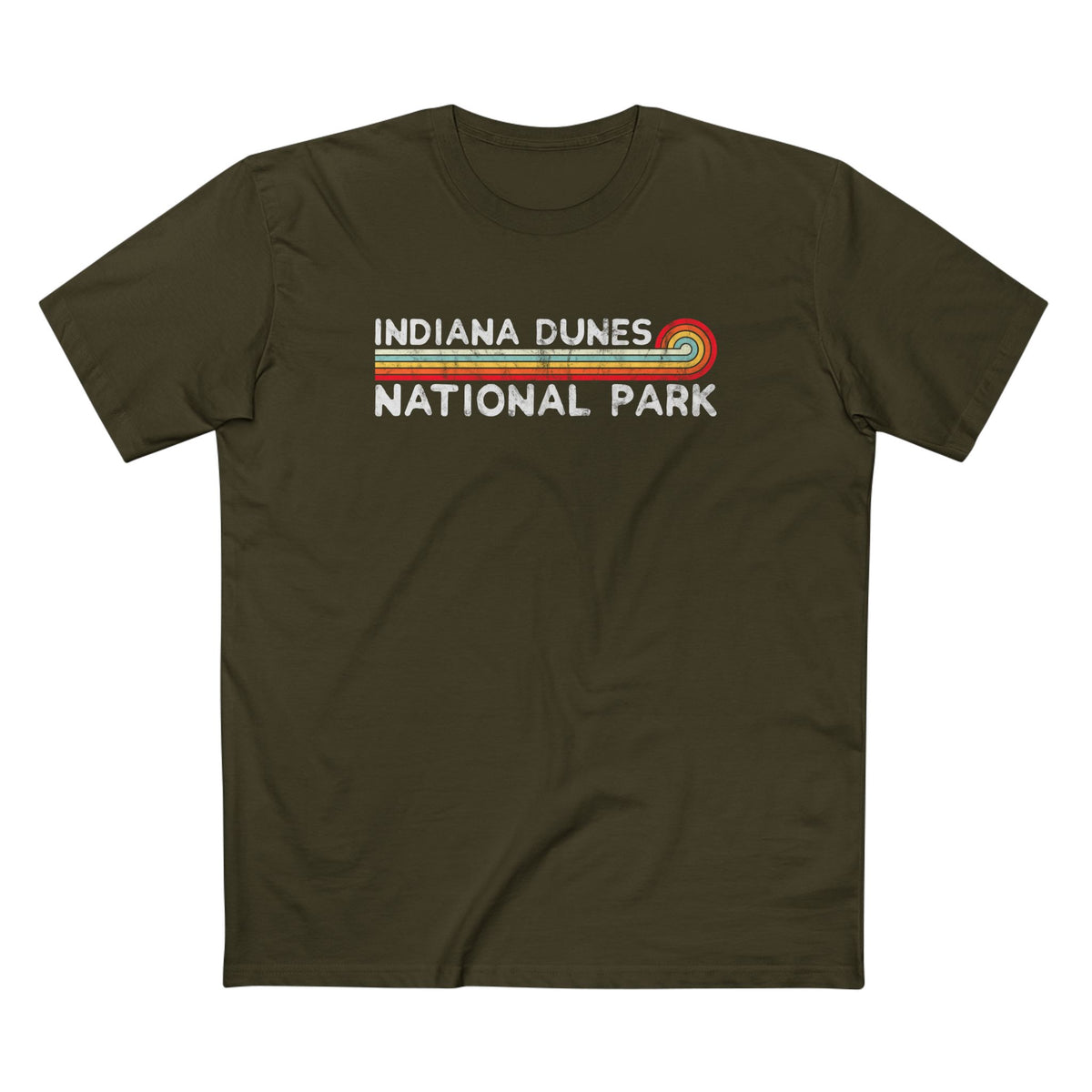 Indiana Dunes National Park T-Shirt - Vintage Stretched Sunrise in Army