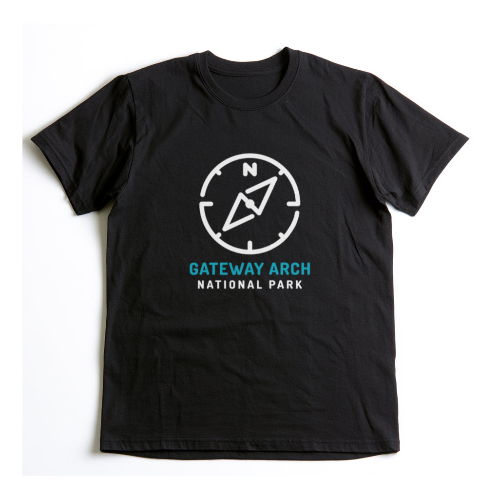 Gateway Arch National Park T-Shirt Compass Design in Black