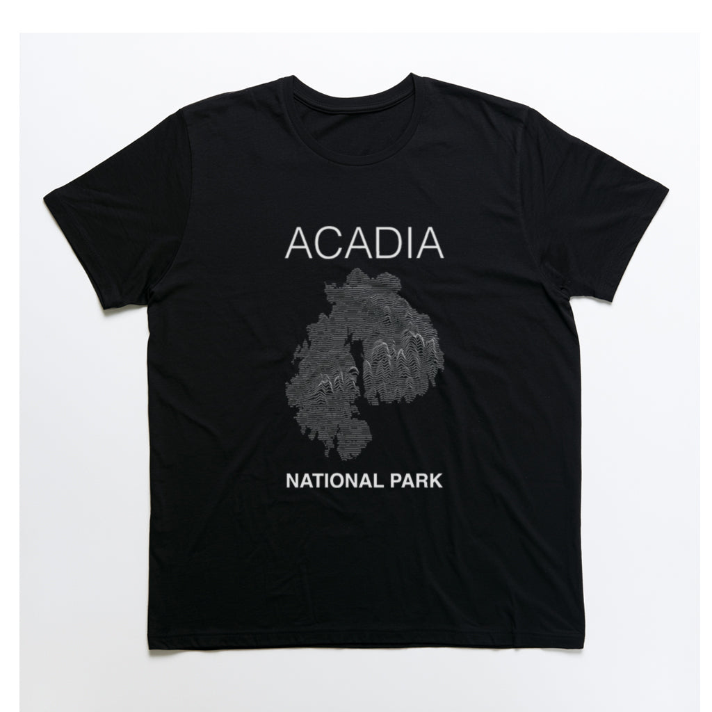 Mount Desert Island and Acadia National Park T-Shirt Lines in Black