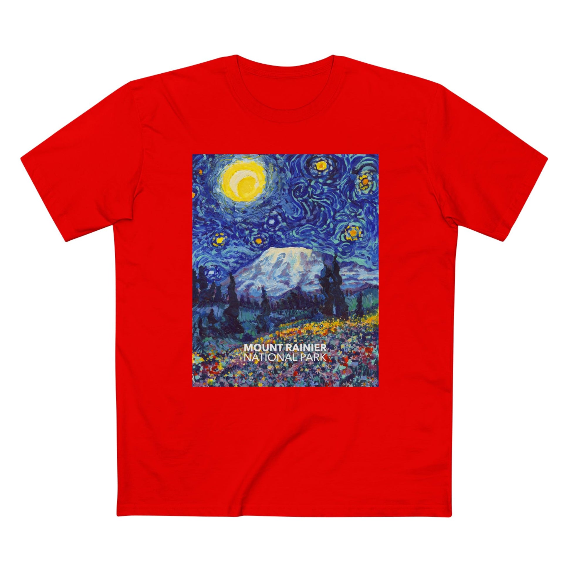 Mountain Rainier National Park t-shirt — Van Gogh ‘Starry Night’-style design