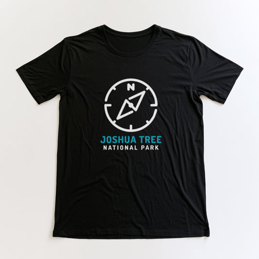 Joshua Tree National Park T-Shirt Compass Design in Black