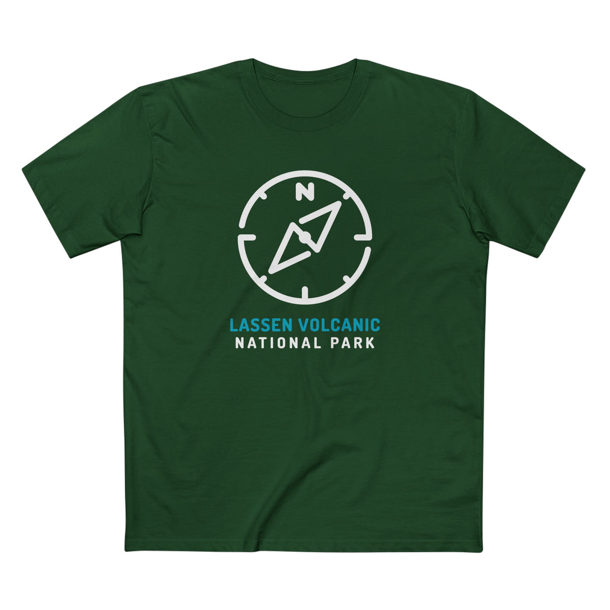 Lassen Volcanic National Park T-Shirt Compass Design in Forest Green