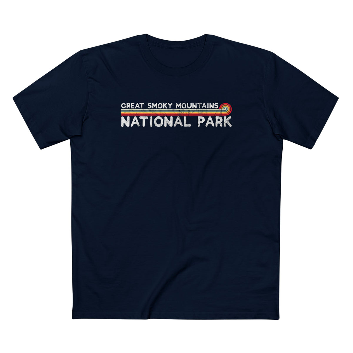 Great Smoky Mountains National Park T-Shirt - Vintage Stretched Sunrise in Navy