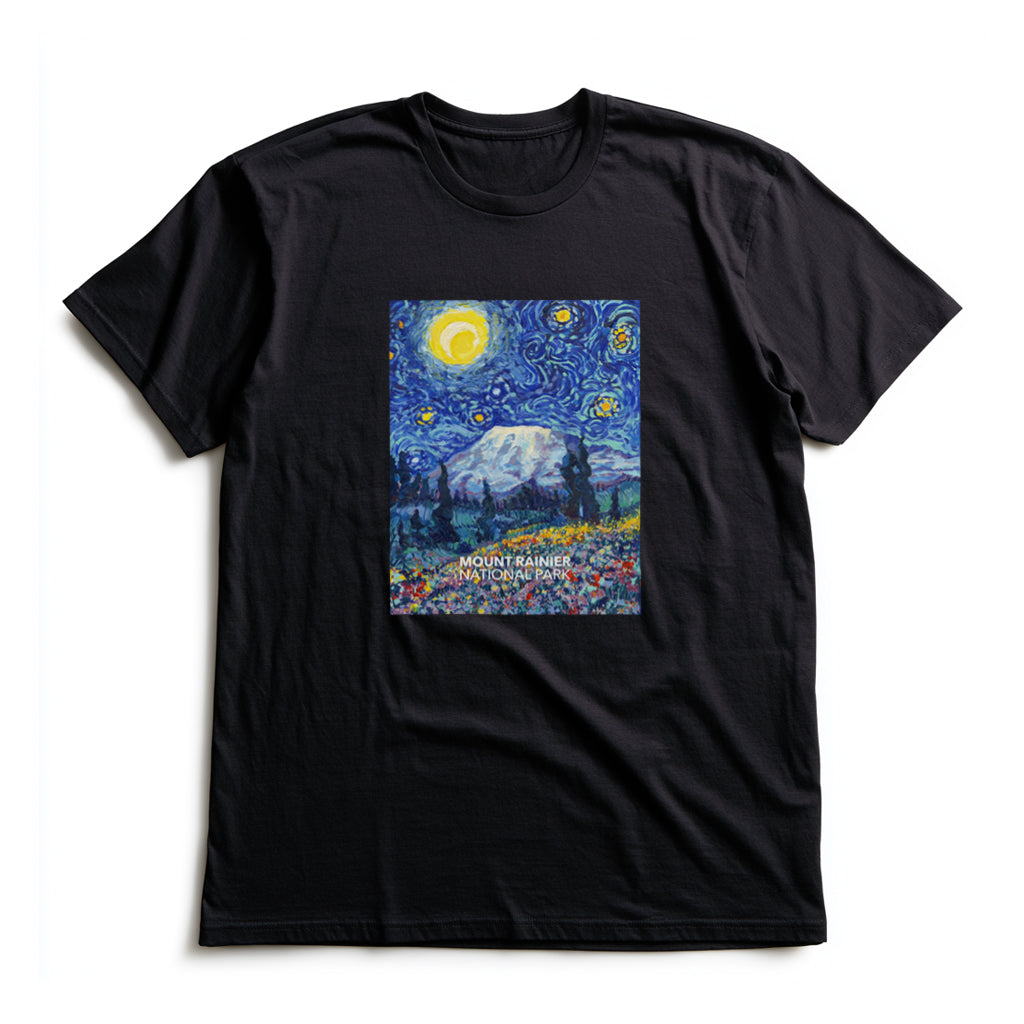 Mountain Rainier National Park T-Shirt - The Starry Night in Black