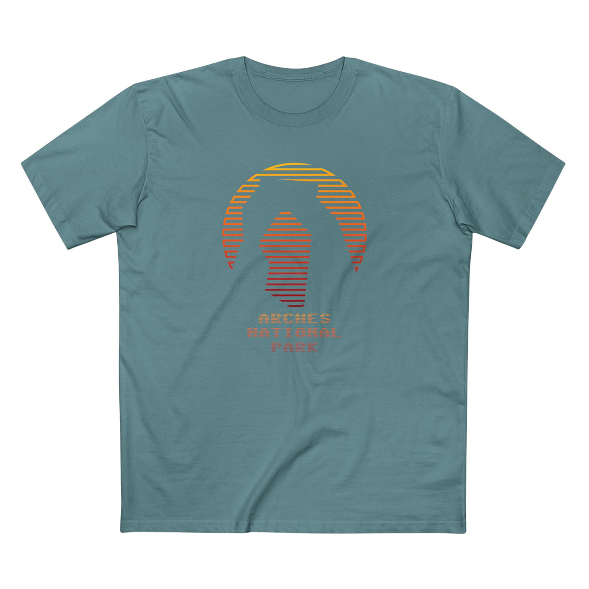 Arches National Park T-Shirt - Delicate Arch Orange Gradient in Slate Blue