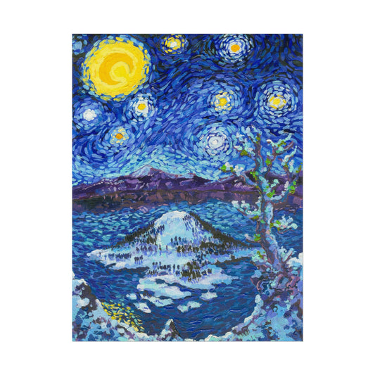 Crater Lake National Park Starry Night Poster - Premium Textured Paper