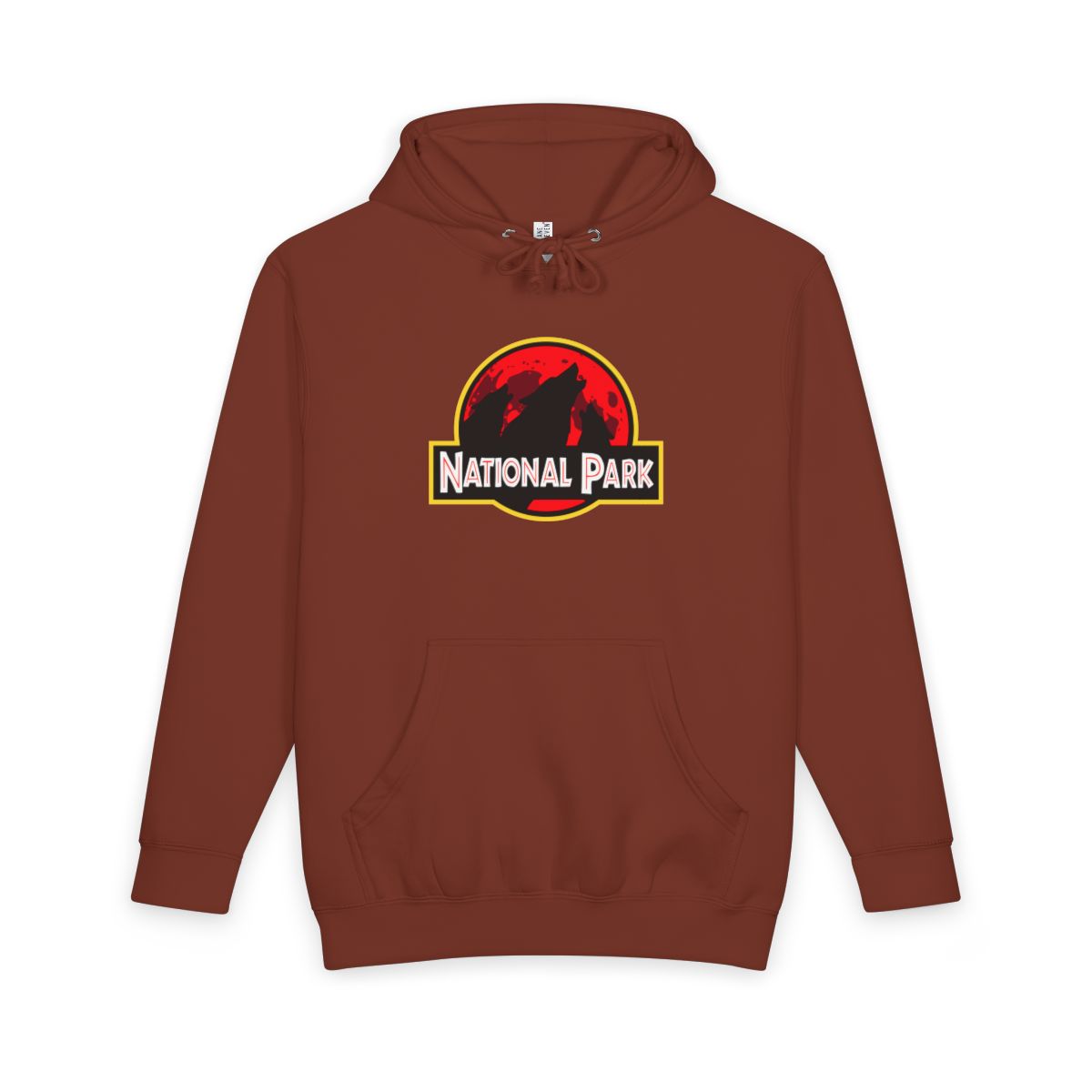 Paprika 3 Wolf National Park hoodie, front view with parody logo