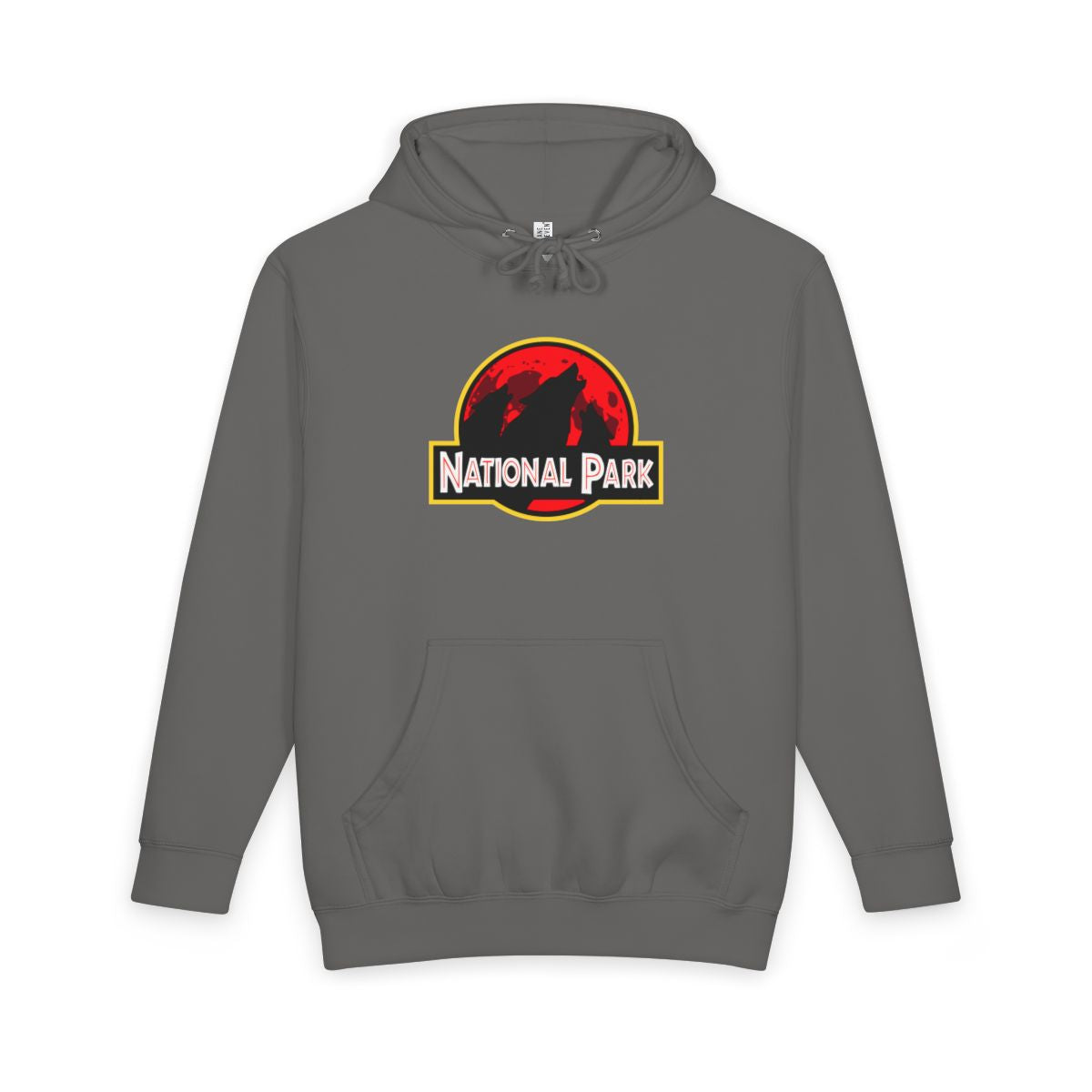 Storm 3 Wolf National Park hoodie, front view with parody logo