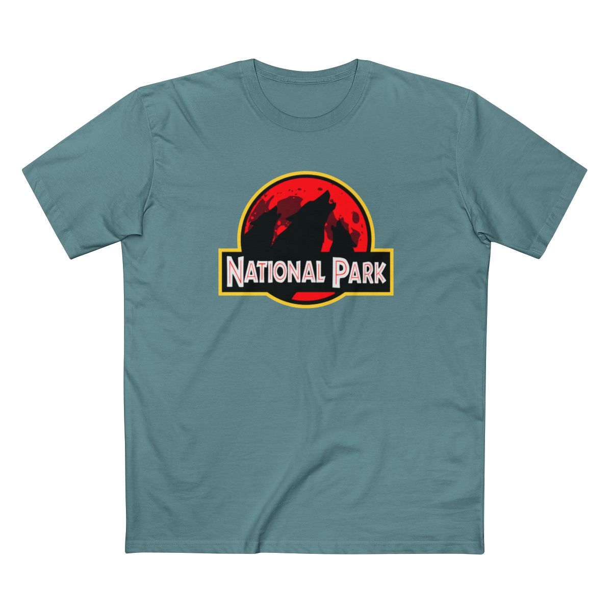 3 Wolf National Park T-Shirt - Parody Logo in Slate Blue