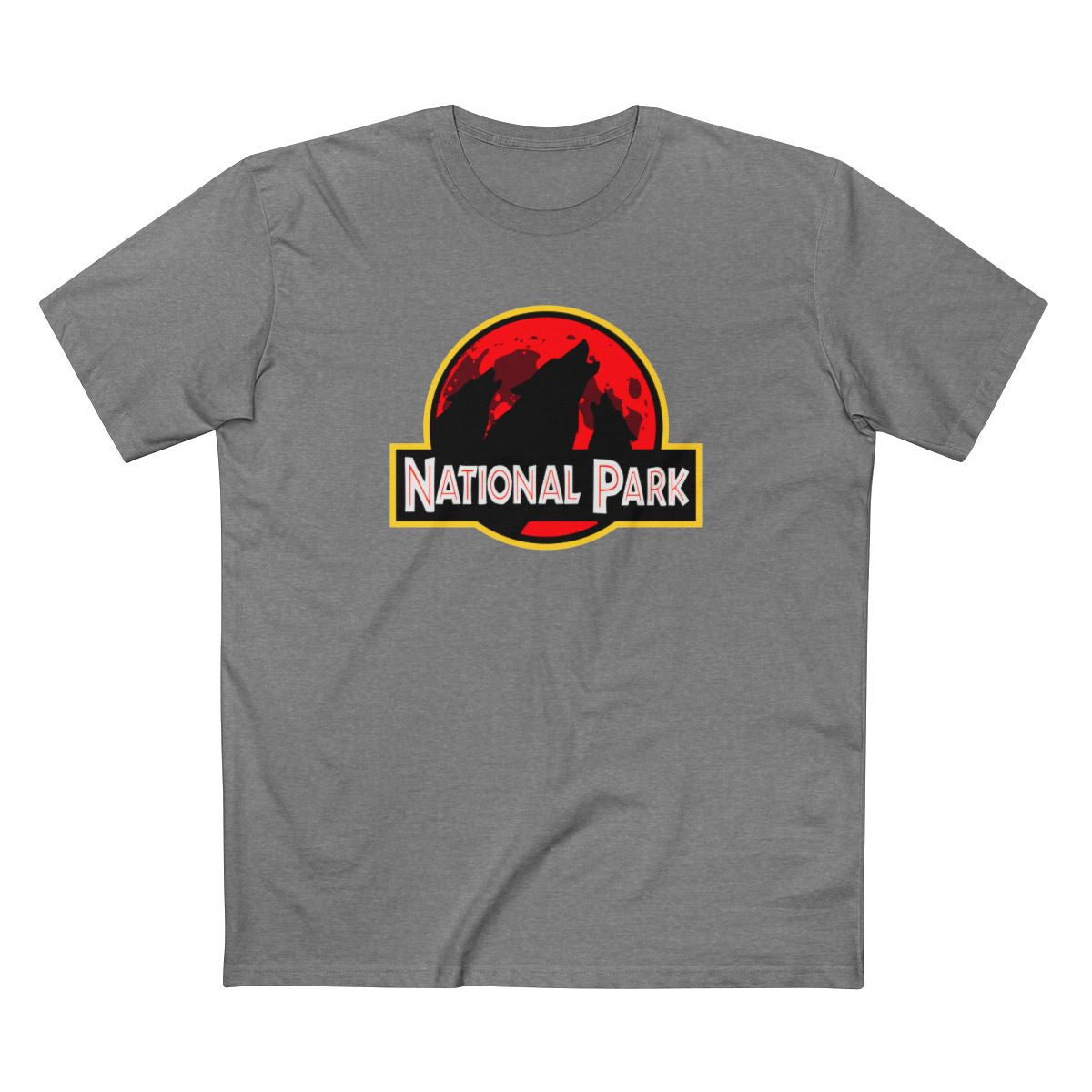 3 Wolf National Park T-Shirt - Parody Logo in Athletic Heather