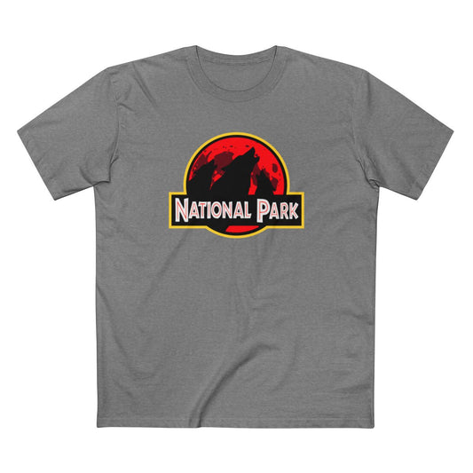 3 Wolf National Park T-Shirt - Parody Logo in Athletic Heather