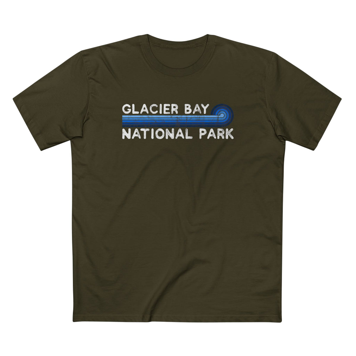 Glacier Bay National Park T-Shirt - Blue Vintage Stretched Sunrise in Army