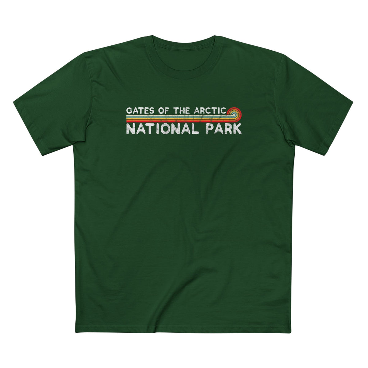 Gates of the Arctic National Park T-Shirt - Vintage Stretched Sunrise in Forest Green