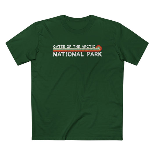 Gates of the Arctic National Park T-Shirt - Vintage Stretched Sunrise in Forest Green