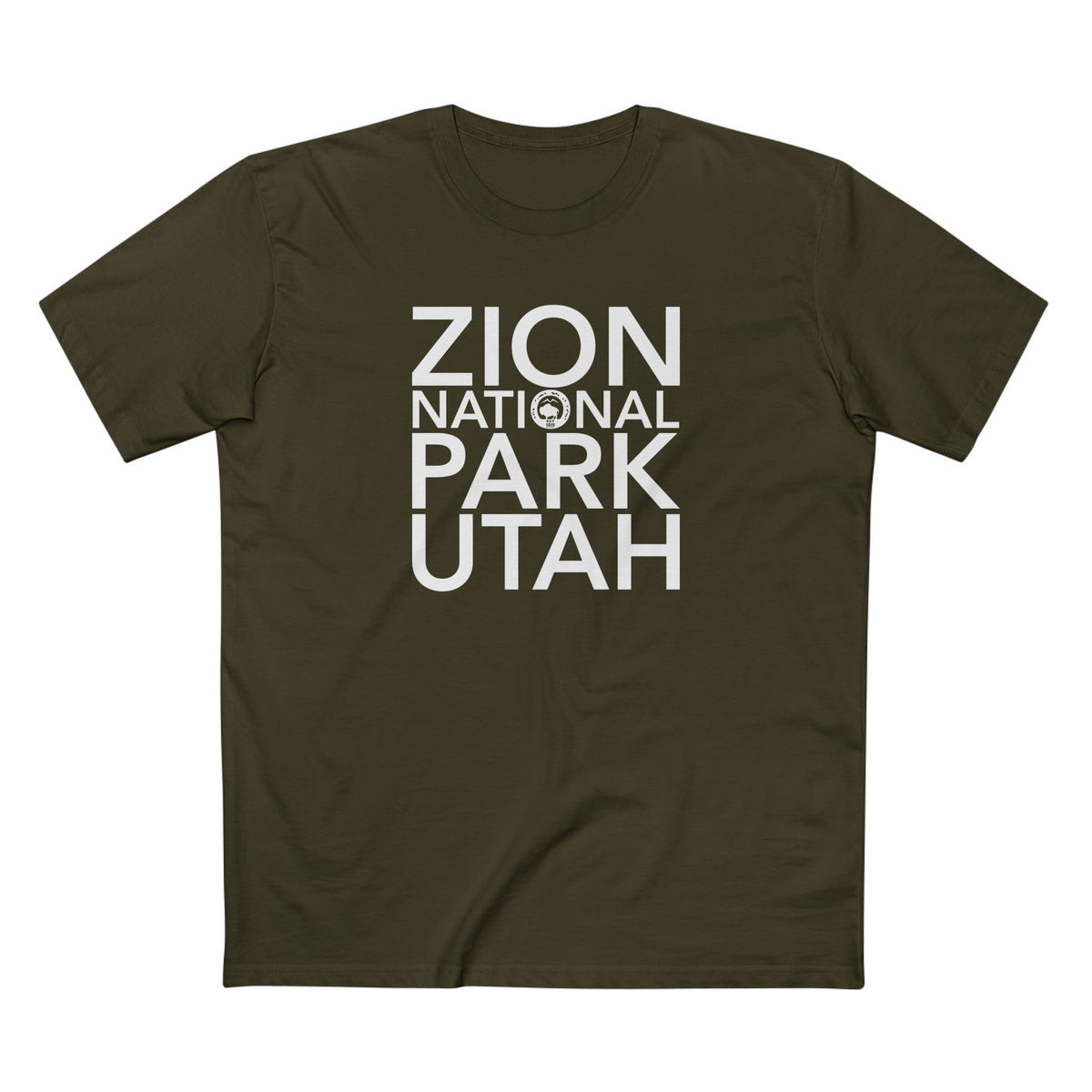 Zion National Park T-Shirt Block Text in Army