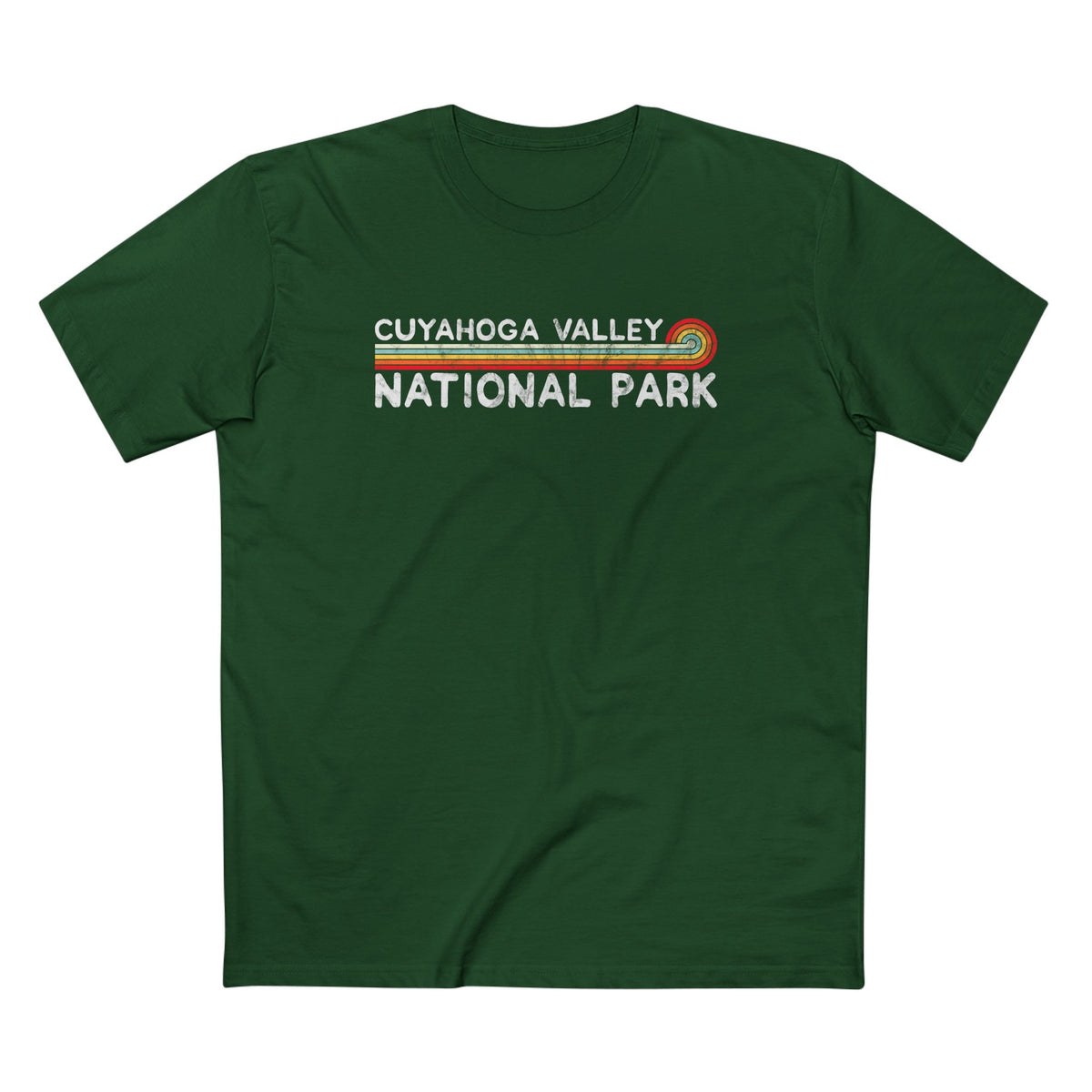 Cuyahoga Valley National Park T-Shirt - Vintage Stretched Sunrise in Forest Green