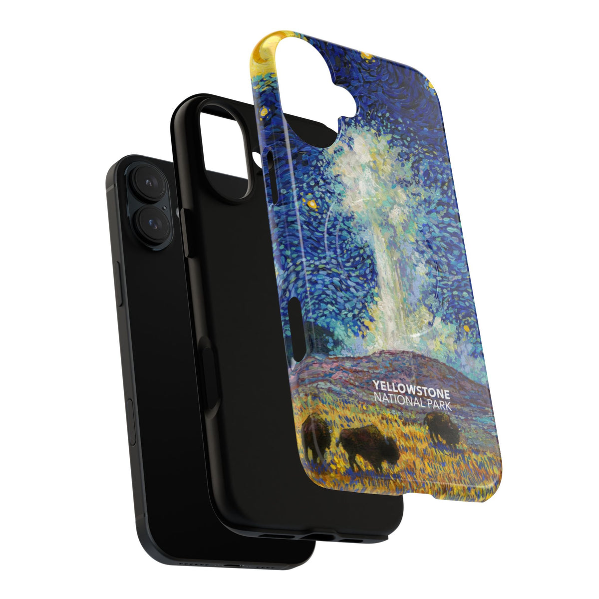 Yellowstone National Park iPhone Case with MagSafe - Old Faithful Starry Night