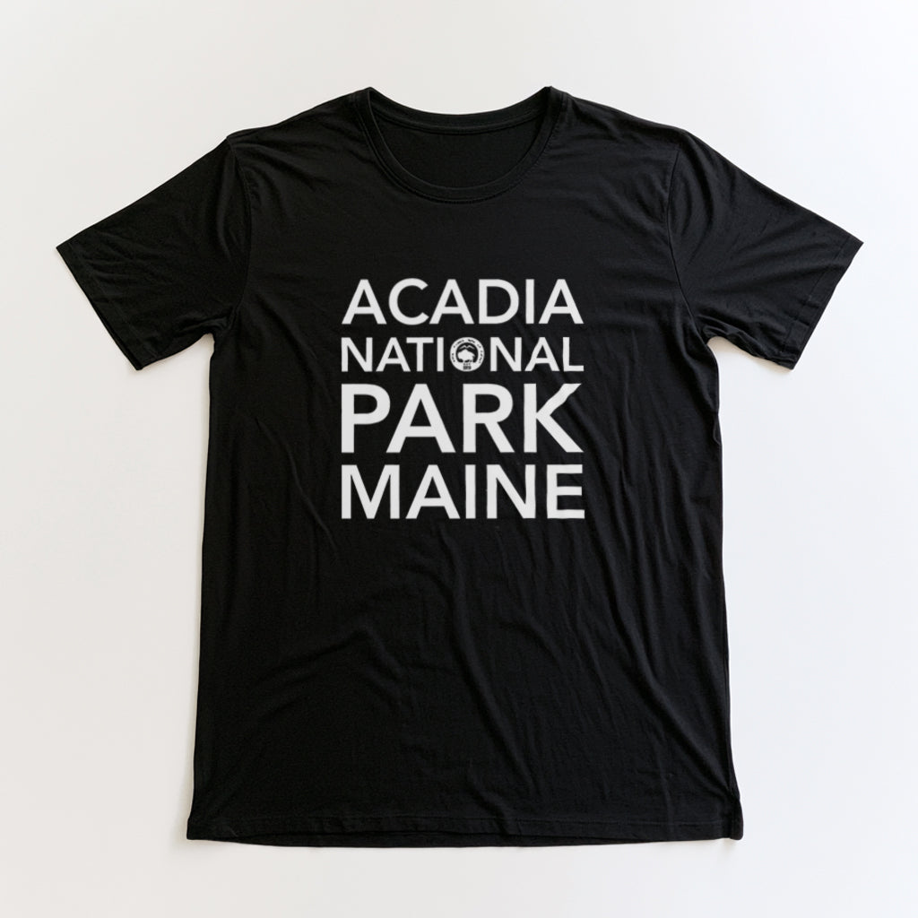 Acadia National Park T-Shirt Block Text in Black