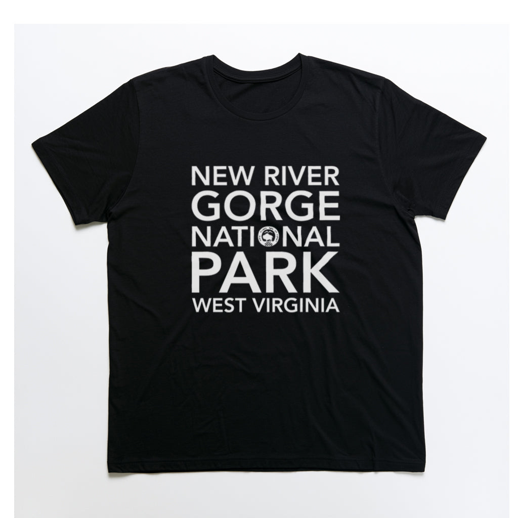 New River Gorge National Park T-Shirt Block Text in Black