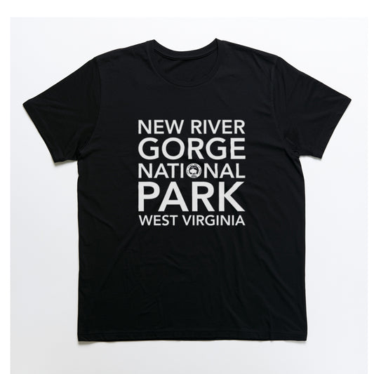 New River Gorge National Park T-Shirt Block Text in Black