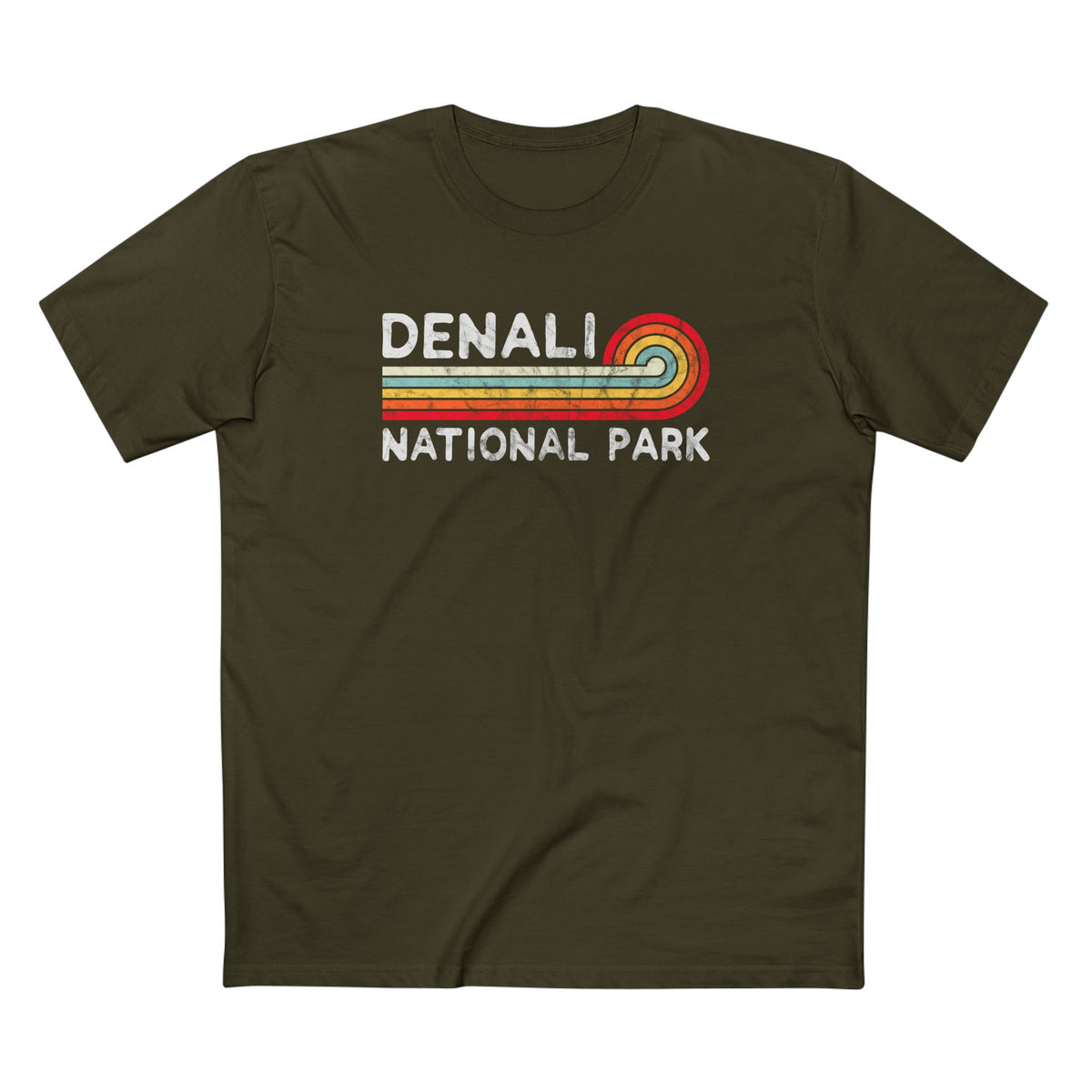 Denali National Park T-Shirt - Vintage Stretched Sunrise in Army