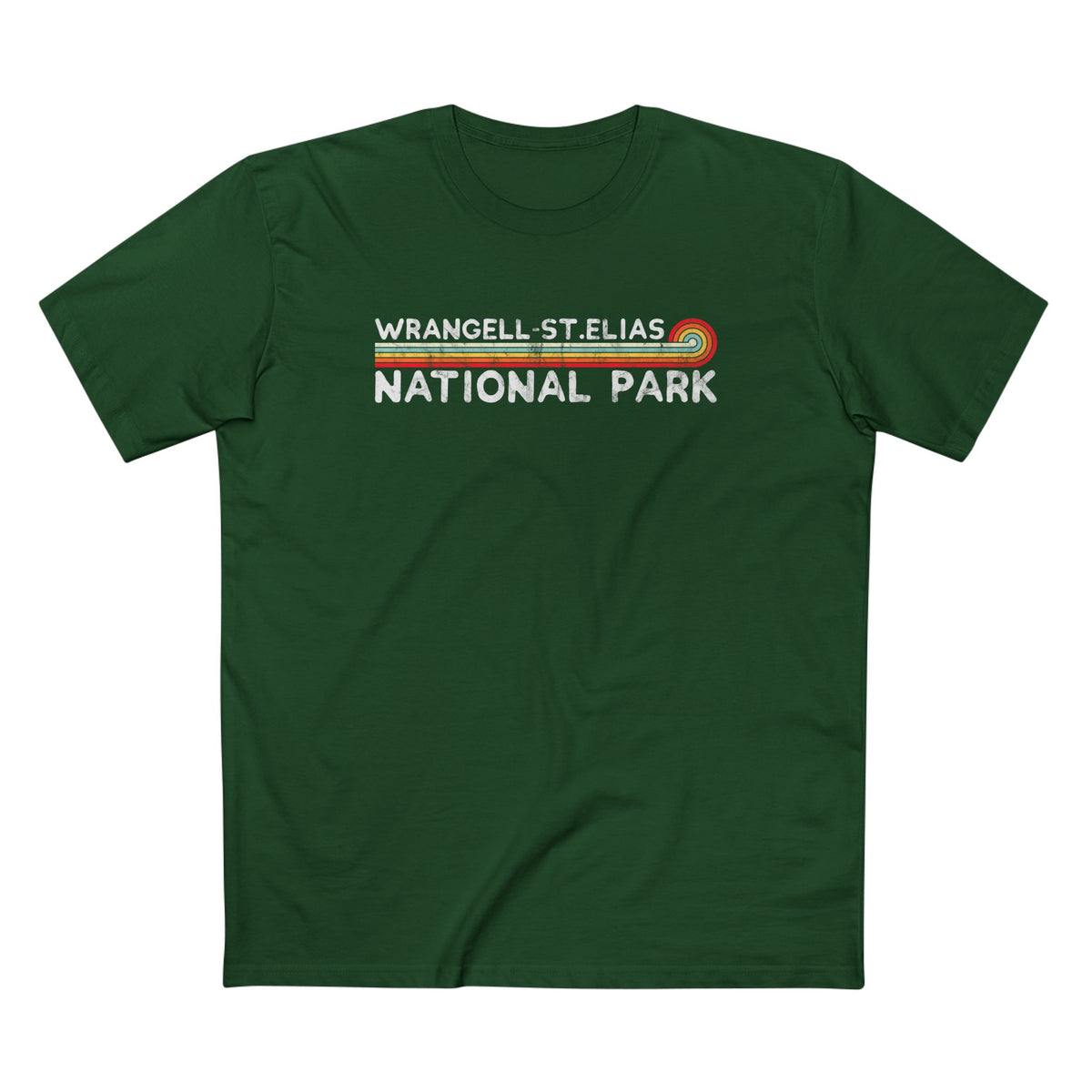 Wrangell - St. Elias National Park T-Shirt - Vintage Stretched Sunrise in Forest Green