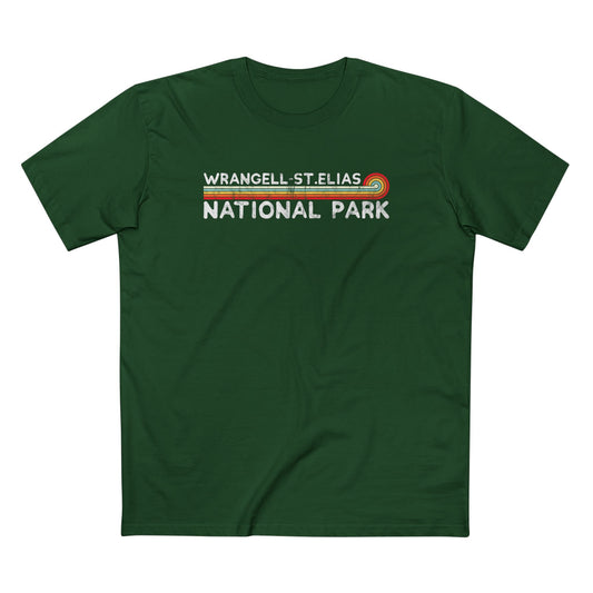 Wrangell - St. Elias National Park T-Shirt - Vintage Stretched Sunrise in Forest Green