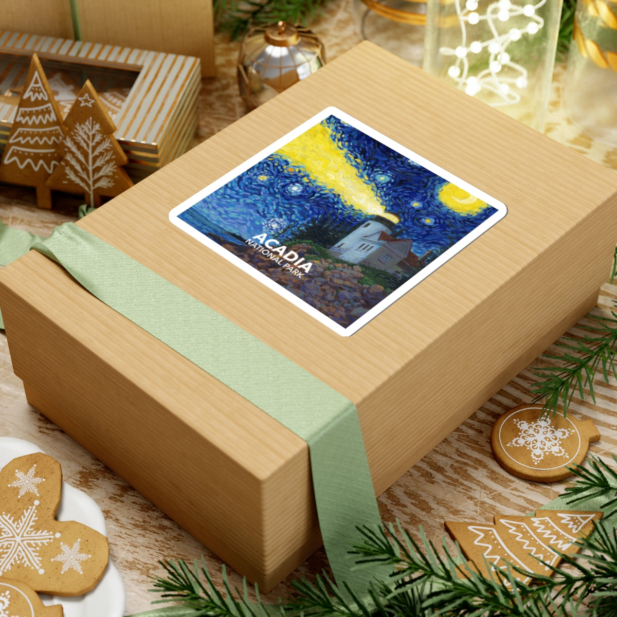 Acadia National Park Sticker - Starry Night Lighthouse