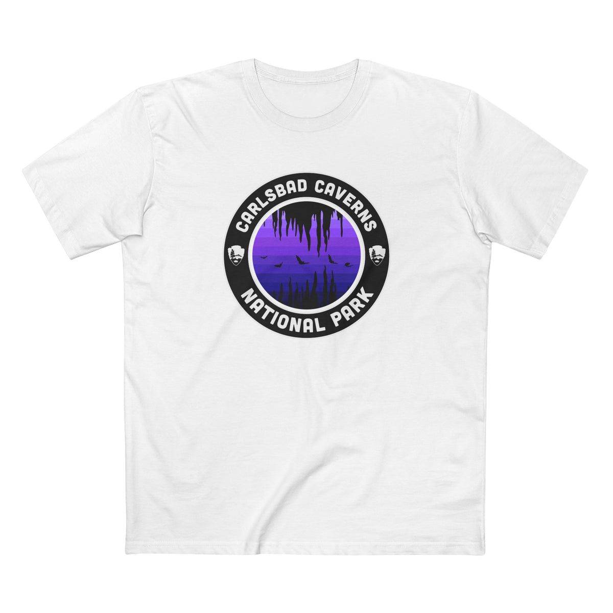 Carlsbad Caverns National Park - Round Badge Design Purple in White