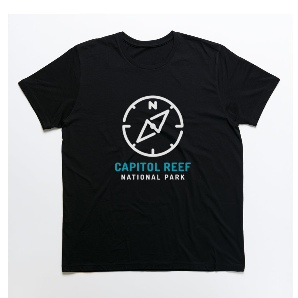 Capitol Reef National Park T-Shirt Compass Design in Black