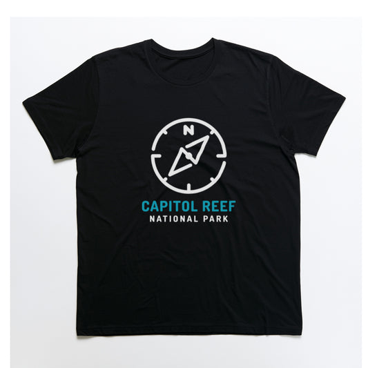 Capitol Reef National Park T-Shirt Compass Design in Black