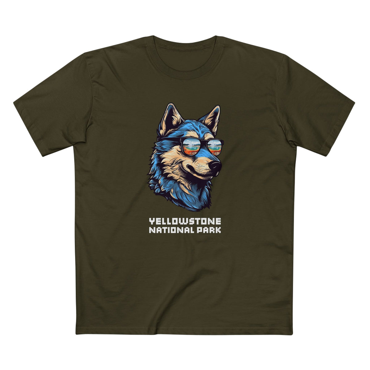 Yellowstone National Park T-Shirt - Smooth Wolf in Army