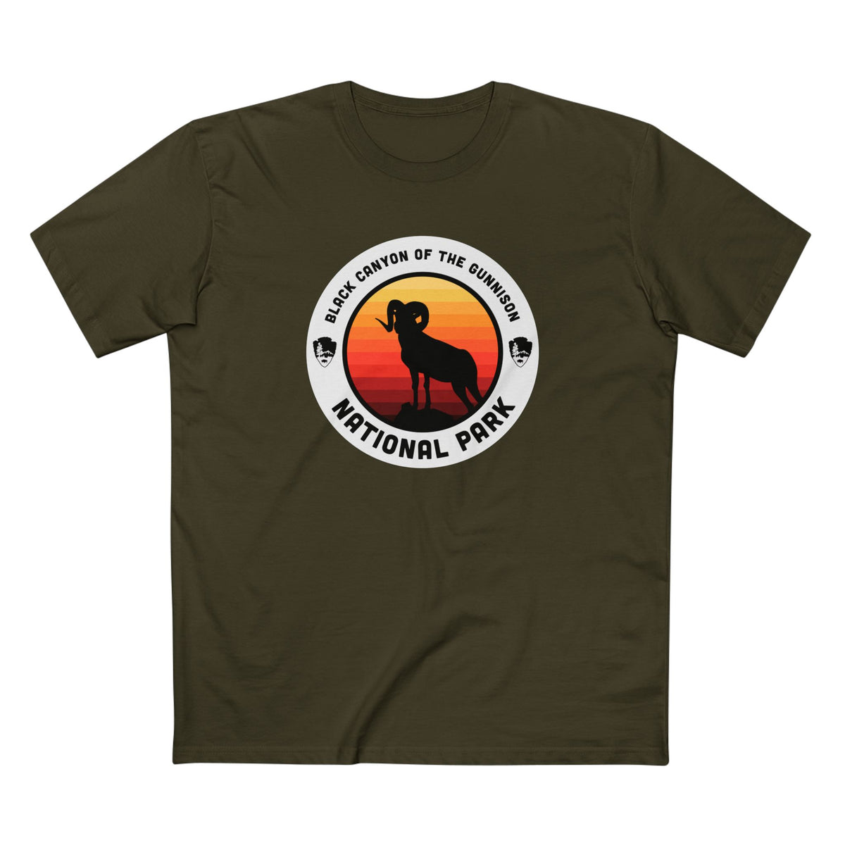 Black Canyon of the Gunnison National Park T-Shirt - Round Badge Design in Army