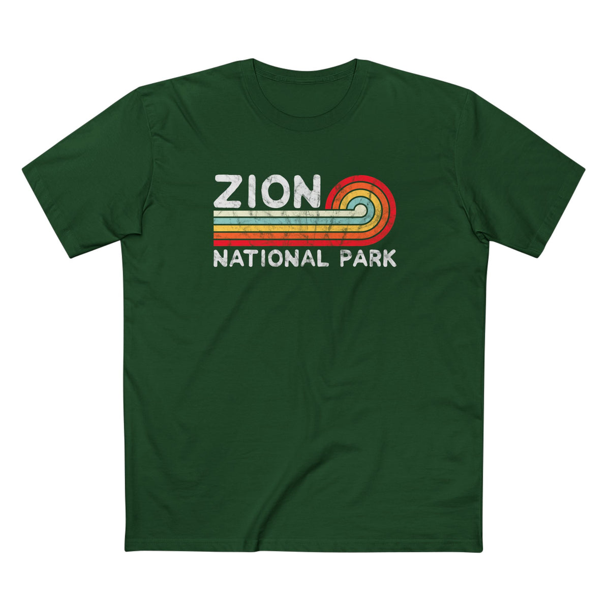 Zion National Park T-Shirt - Vintage Stretched Sunrise in Forest Green