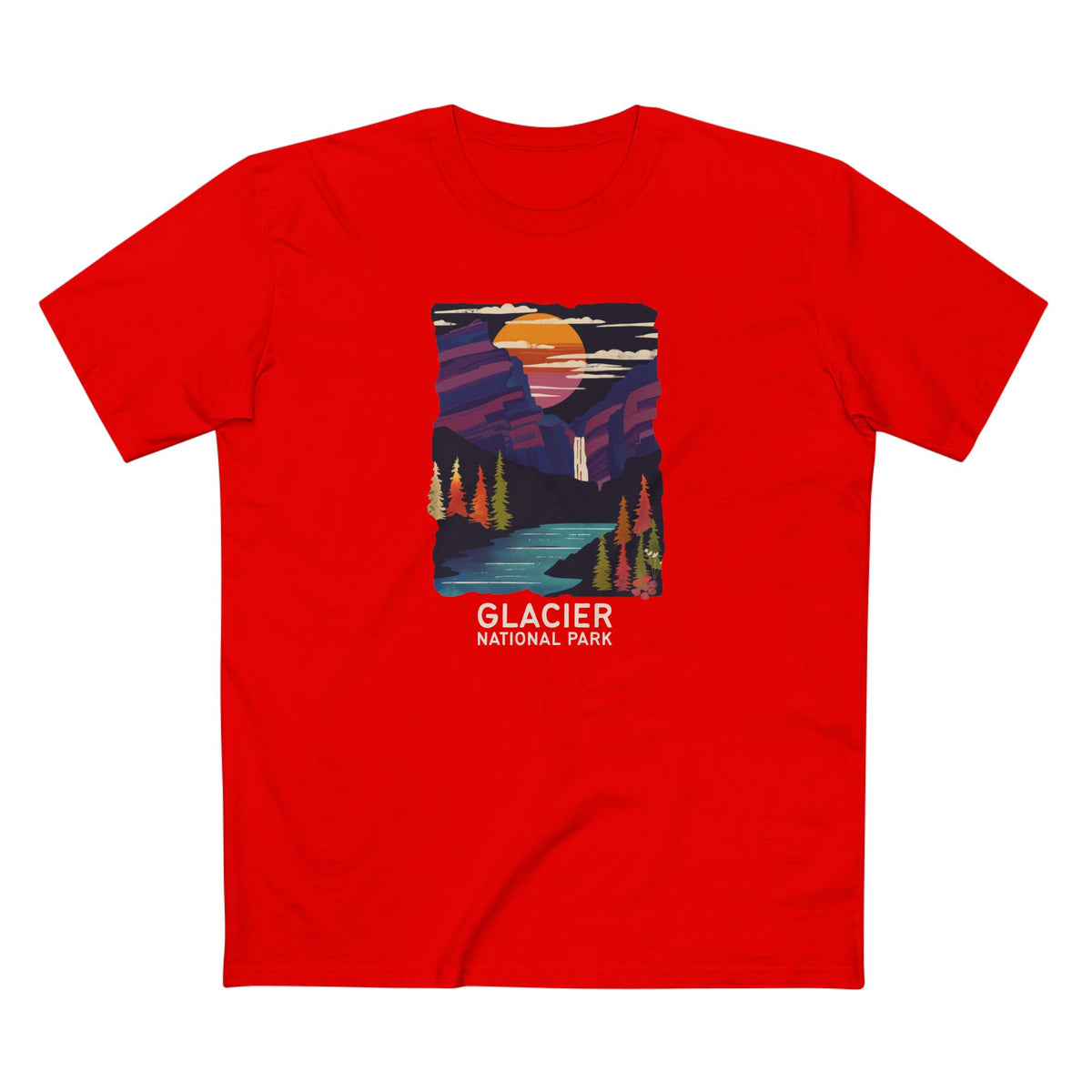 Glacier National Park T-Shirt - Waterfalls in Red