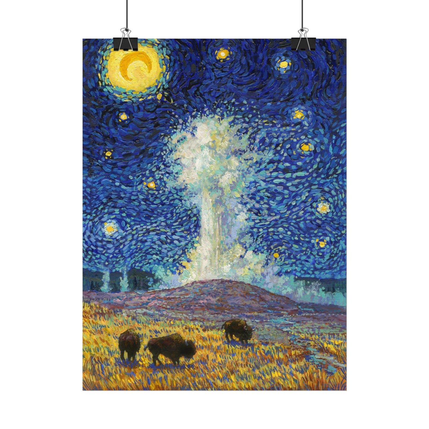 Yellowstone National Park Starry Night Poster - Premium Textured Paper