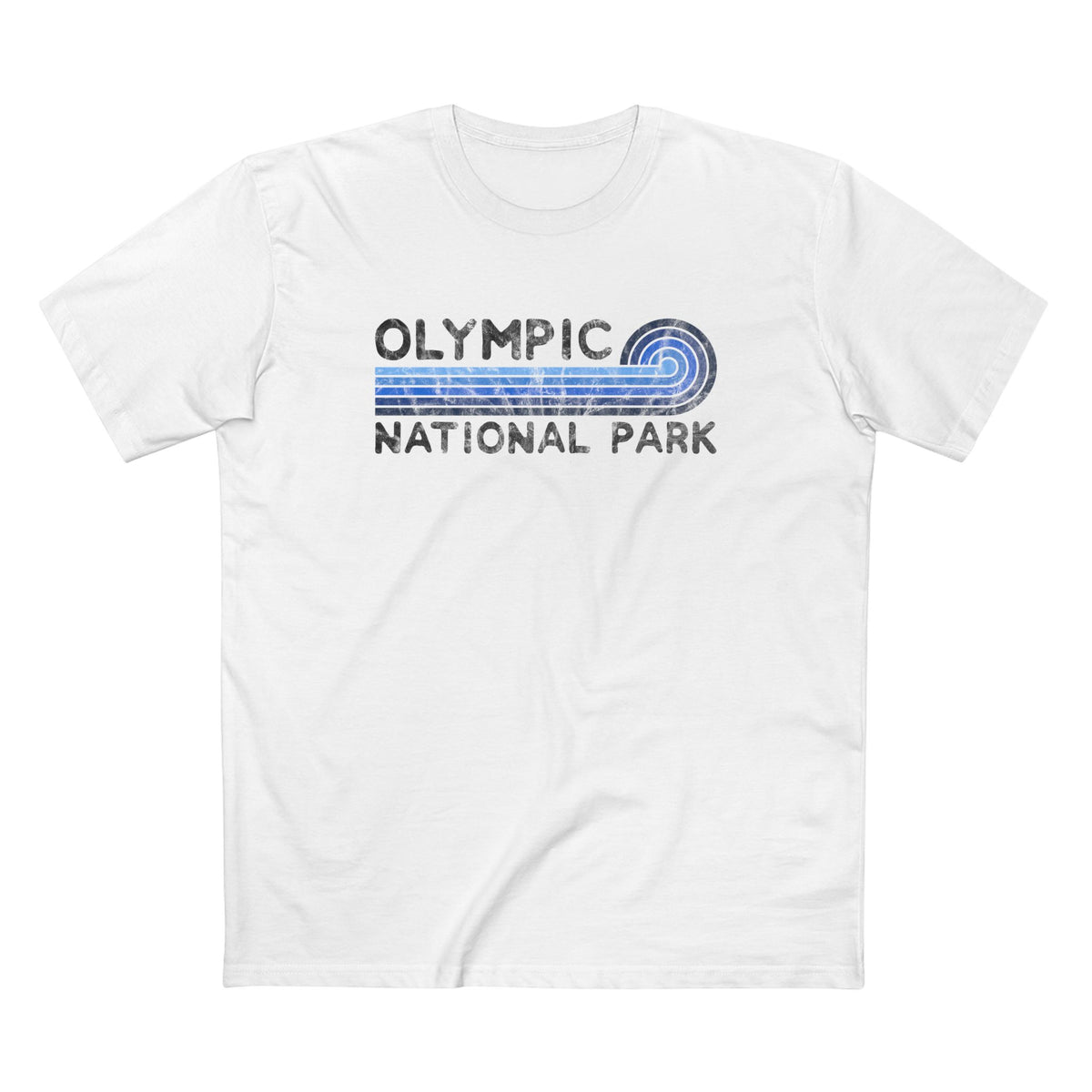 Olympic National Park T-Shirt - Blue Vintage Stretched Sunrise in White